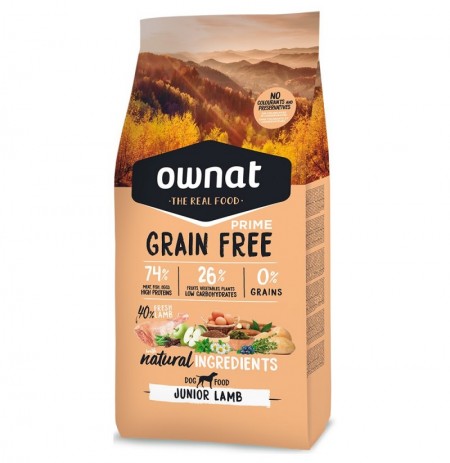 Saco pienso Ownat Prime Grain free Junior de cordero para cachorros 14Kg