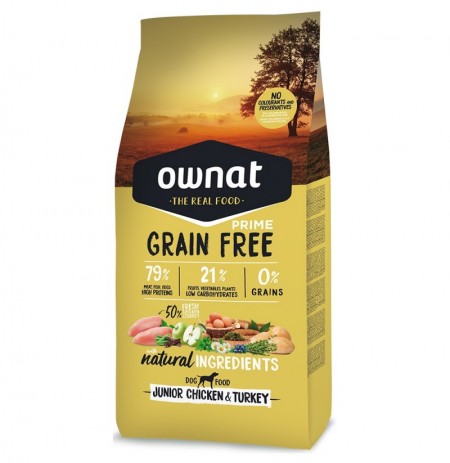 Pienso Ownat Prime Grain Free de pollo y pavo para cachorros 14Kg
