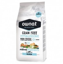 Saco de Pienso Ownat Grain Free Hipoalergenico de salmón para perros con reacciones alérgicas de 14Kg.