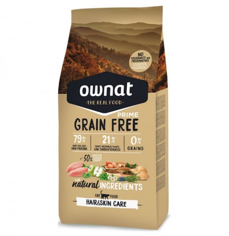 Comida Ownat Cat Prime Grain Free para el cuidado de pelo y piel para gatos 3Kg