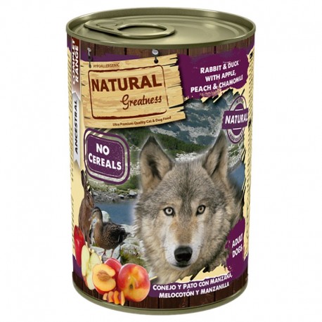 Natural Greatness Pato y Conejo con Tomate Latas para perros