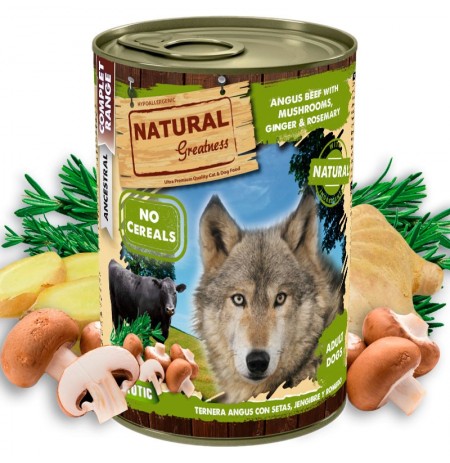 Natural Greatness Ternera Angus con setas Latas para perros