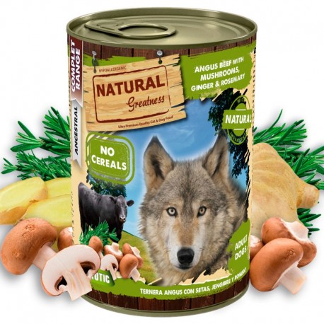 Natural Greatness Ternera Angus con setas Latas para perros