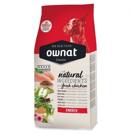 Saco de Pienso Ownat Classic Energy de pollo y arroz para perros con actividad de 20kg