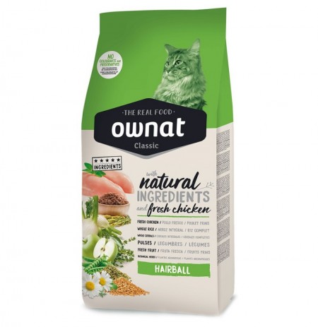 Pienso Ownat Classic Hairball para evacuar las bolas de pelo de gato 4Kg
