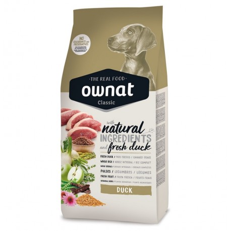 Comida Ownat Classic de pato para perros 15Kg
