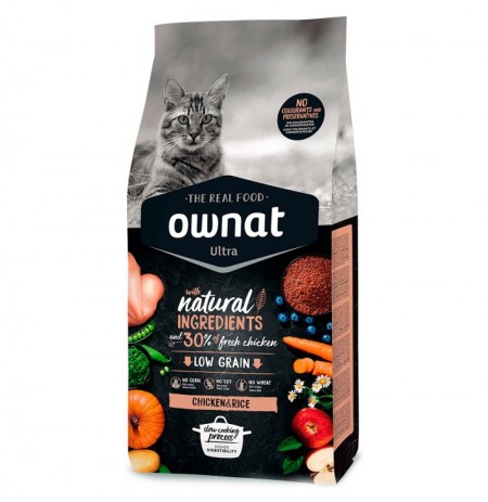 Pienso Ownat Ultra de pollo y arroz para gatos adultos 1.5Kg
