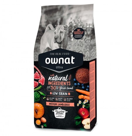 Saco Ownat Ultra Medium de cordero y arroz para perros de razas medianas de 14Kg