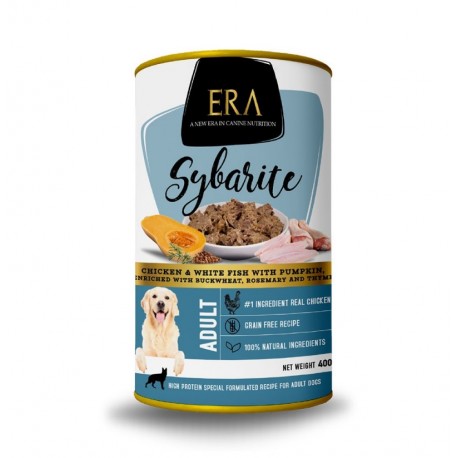 Era Sybarite Pollo y Pescado Blanco con Calabaza Latas para perros