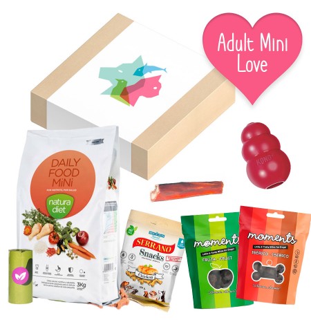 Caja San Valentín de chuches para perros adultos mini o pequeños de Todomascota