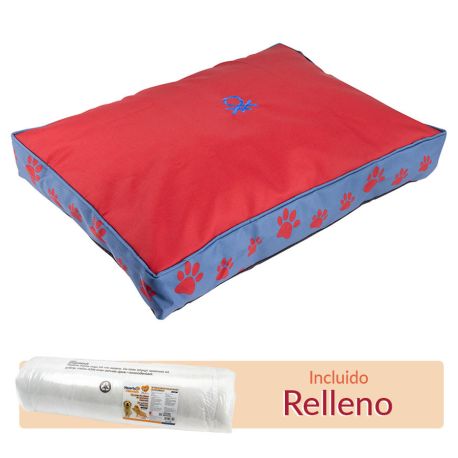 Colchón completo con funda y relleno para la cuna United Colors of Benetton de color rojo y azul con huellas rojas para perros
