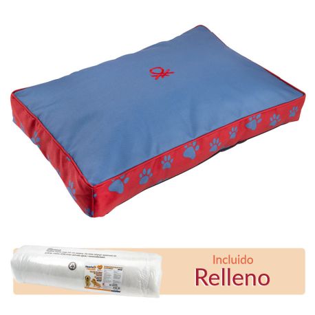 Colchón completo con funda y relleno para la cuna United Colors of Benetton de color azul y rojo con huellas azules para perros