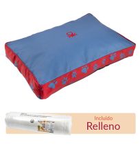 Colchón completo con funda y relleno para la cuna United Colors of Benetton de color azul y rojo con huellas azules para perros
