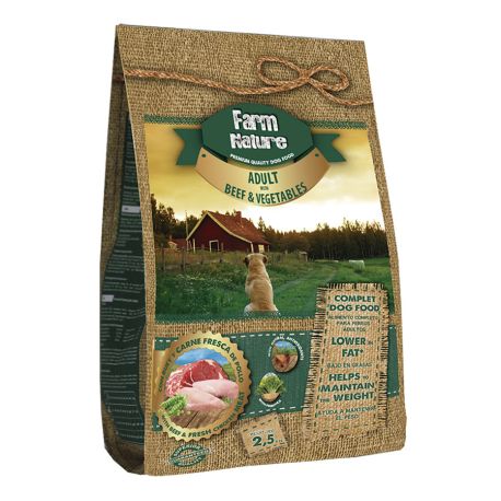 Saco Pienso Farm Nature de buey con verduras para perros adultos en formato 2,5Kg