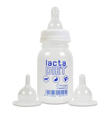 Biberón de Pharmadiet Lactadiet con tetinas para perros de 120ml para amamantar cachorros o perros recién nacidos