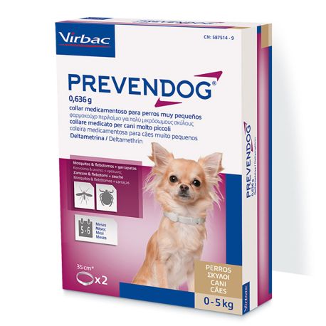 Caja o envase del Pack de 2 Collares antiparasitarios Prevendog de 35cm para perros de 0 a 5Kg de peso