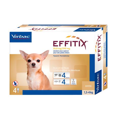 4 pipetas Virbac Effitix XS para perros muy pequeños de 1,5 a 4Kg de peso
