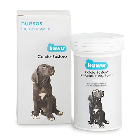 Envase, caja y bote de suplemento de calcio-fósforo para los huesos de perros