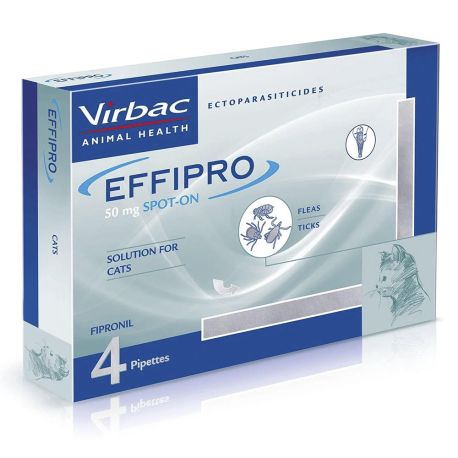 Caja 4 Pipetas Effipro antiparasitarias de 50 mg Spot On para gatos
