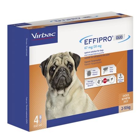 Vista lateral Pipetas Effipro Duo perros pequeños de 2 a 10Kg de peso