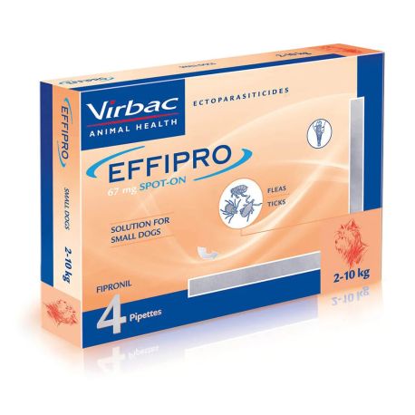 Vista lateral de Effipro de 4 pipetas para perros pequeños de 2 a 10Kg de peso