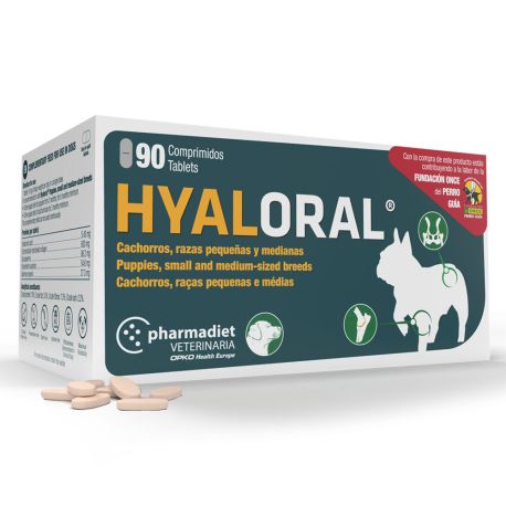 Nuevo diseño Hyaloral para razas mini, pequeñas y medianas de 90 comprimidos
