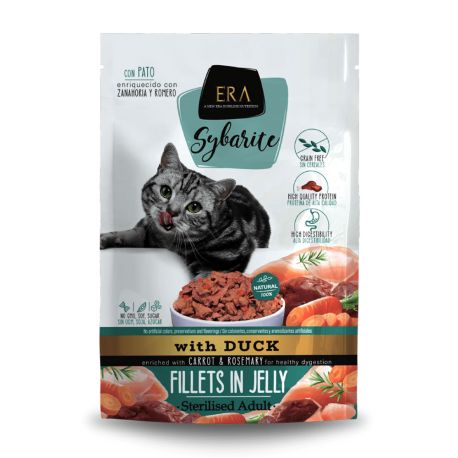 Comida húmeda Era sybarite Pato y Zanahorias para gatos esterilizados