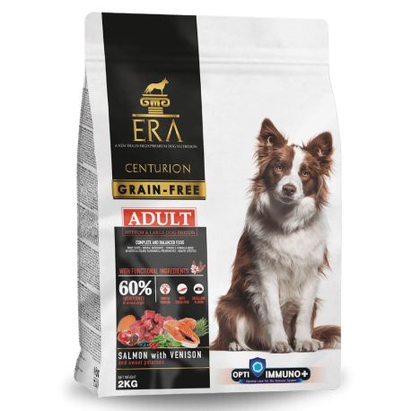 Pienso sin cereales Era Centurion grain free salmón y venado para perros de raza mediana y grande
