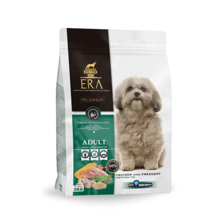 Nuevo diseño del saco de pienso Era Millennium Adult Small Breed Pollo y faisán