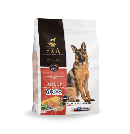 Nuevo diseño del saco de pienso Era Millennium Adult Medium Large Breed Salmón y arenque