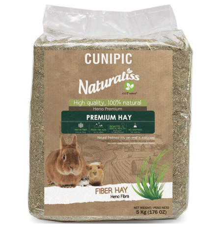 Naturaliss heno fibra premium de cunipic para conejos y roedores en saco de 5Kg