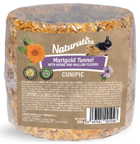 Naturaliss snack túnel de caléndula con hierbas y flor de malva para roedores cunipic