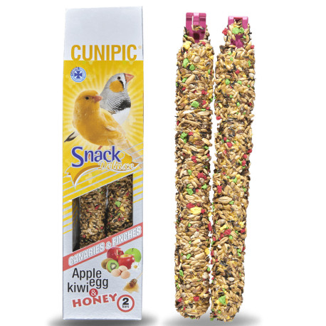 Dos Barritas manzana, kiwi, miel y huevo para canarios y tropicales snack deluxe de cunipic