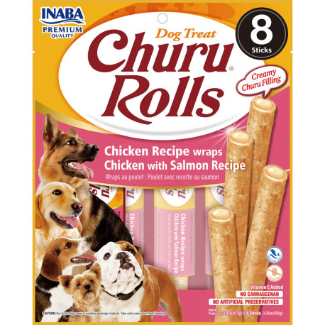 Churu dog rolls rollitos receta de pollo con salmón 8x 12g