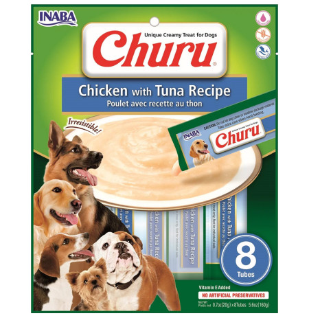 Inaba Churu puré o crema receta de pollo con atún para perros 8 x 20g