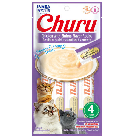 Inaba Churu puré receta de pollo con gamba para gatos 4 x 14g