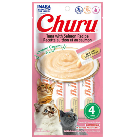 Inaba Churu puré receta de atún con salmón para gatos 4 x 14g