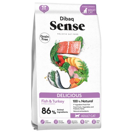 Pienso Dibaq sense cat delicious pescado y pavo grain free para gatos adultos