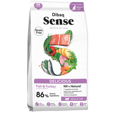 Pienso Dibaq sense cat delicious pescado y pavo grain free para gatos adultos
