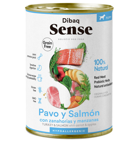 Dibaq sense latas puppy salmón y pavo grain free para cachorros