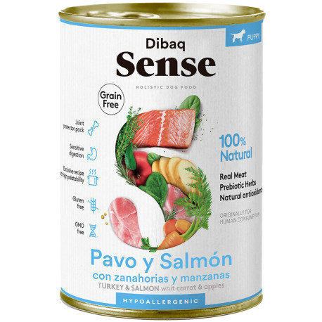 Dibaq sense latas puppy salmón y pavo grain free para cachorros