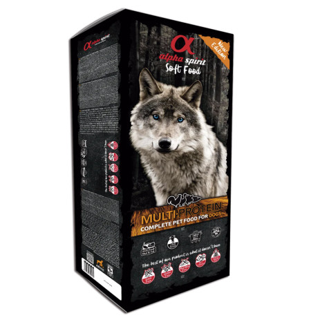 Alpha spirit semi-húmedo multiprotein para perros de 9Kg en tarrinas y envases individuales