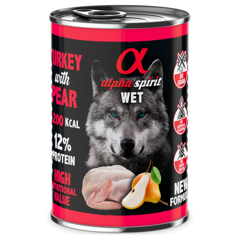 Alpha spirit latas pavo con pera para perros 400g