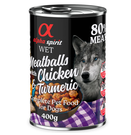 Alpha spirit latas albóndigas de pollo y cúrcuma para perros 400g