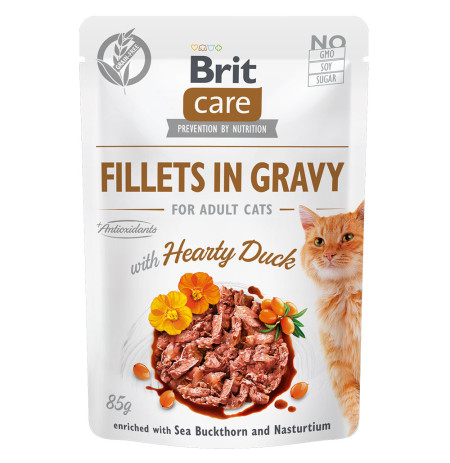 Brit care cat fillets in gravy with hearty duck para gatos