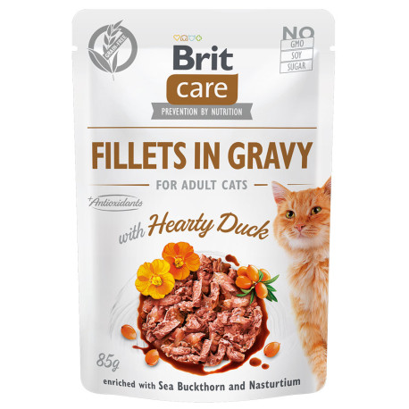 Brit care cat fillets in gravy with hearty duck para gatos