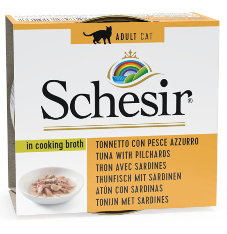 Schesir latas atún con pescado azul en caldo para gatos