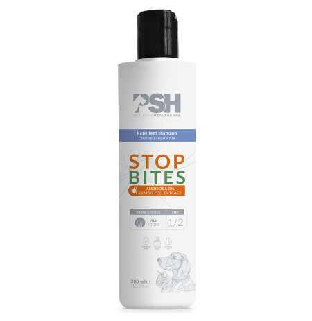Psh stop bites champú repelente parásitos para perros y gatos en bote de 300ml