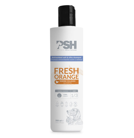 Psh fresh orange champú antioxidante suave y sedoso para perros y gatos en bote de 300ml