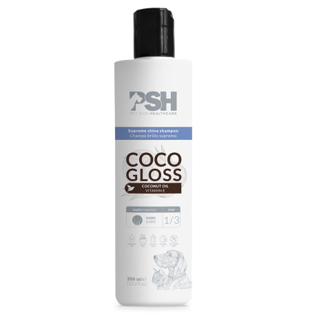 Psh coco gloss champú brillo supremo para perros y gatos en formato de 300ml